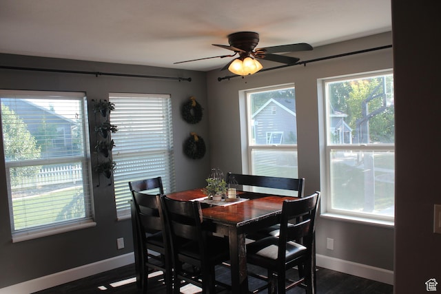 730 S 300 W, Garland, UT 84312 - dining area featuring baseboards, plenty of natural light, dark wood-type flooring, and ceiling fan