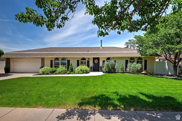 96 S 350 E, North Salt Lake, UT 84054 - single story home with an attached garage, a front yard, brick siding, and driveway