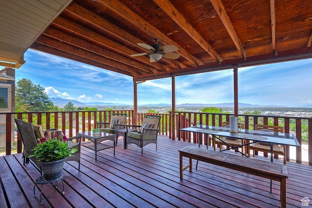 96 S 350 E, North Salt Lake, UT 84054 - deck featuring a mountain view, ceiling fan, and outdoor lounge area