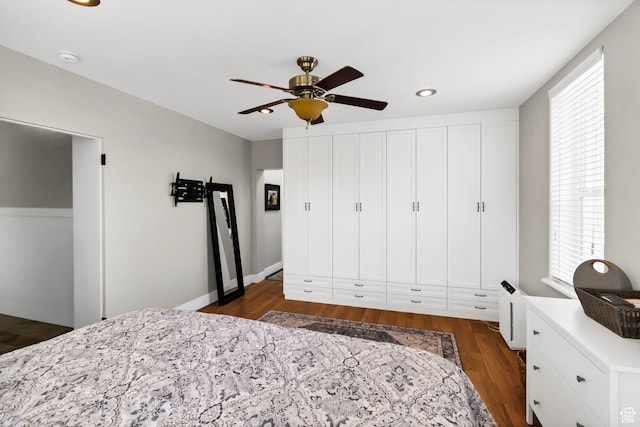 1031 S Brooklyn Rd, Elsinore, UT 84724 - bedroom with dark wood-style floors, recessed lighting, and a ceiling fan