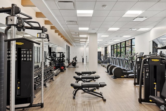 2417 W High Rd Unit 1504, Park City, UT 84098 - workout area featuring wood finished floors and a paneled ceiling