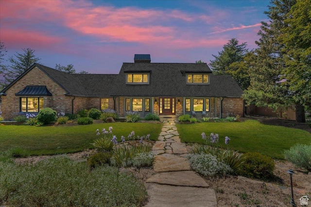 3 Dawn Hill Dr, Sandy, UT 84092 - view of front of home featuring brick siding, a front lawn, and a chimney