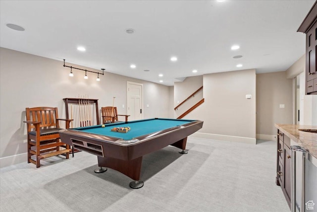 3 Dawn Hill Dr, Sandy, UT 84092 - recreation room featuring light carpet, baseboards, billiards, and recessed lighting