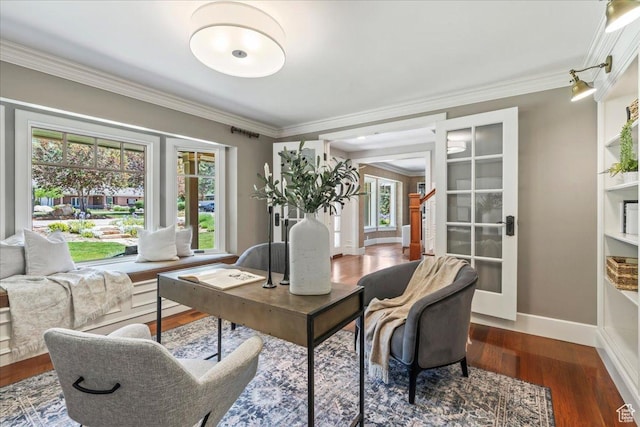 3 Dawn Hill Dr, Sandy, UT 84092 - home office with plenty of natural light, crown molding, wood finished floors, french doors, and baseboards