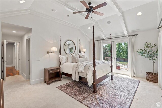 3 Dawn Hill Dr, Sandy, UT 84092 - bedroom featuring vaulted ceiling, light colored carpet, access to outside, recessed lighting, and baseboards