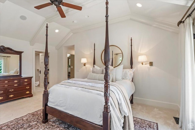 3 Dawn Hill Dr, Sandy, UT 84092 - bedroom featuring light carpet, vaulted ceiling, baseboards, a ceiling fan, and recessed lighting