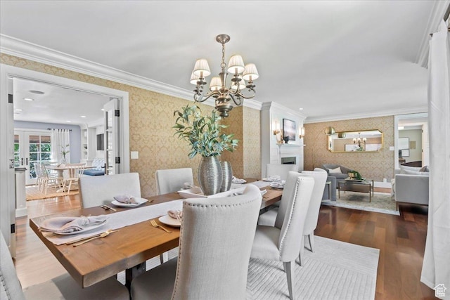 3 Dawn Hill Dr, Sandy, UT 84092 - dining space featuring wallpapered walls, a chandelier, wood finished floors, and ornamental molding