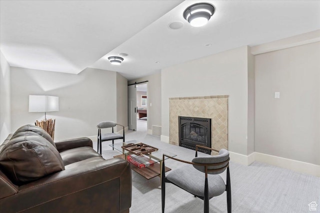 3 Dawn Hill Dr, Sandy, UT 84092 - living room featuring carpet flooring, baseboards, and a barn door