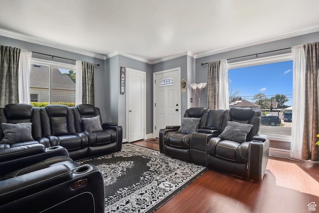 2058 Van Buren Ave, Ogden, UT 84401 - living area featuring dark wood-style floors, ornamental molding, and baseboards