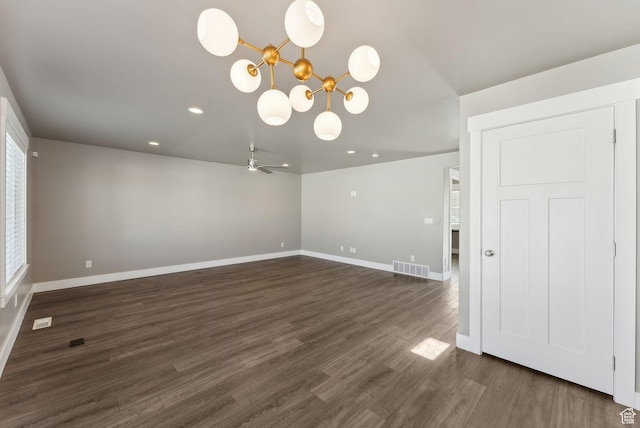 1184 S 2300 E, Spanish Fork, UT 84660 - unfurnished room with baseboards, dark wood finished floors, a chandelier, recessed lighting, and ceiling fan