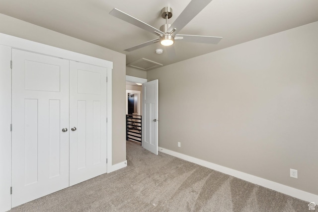 1184 S 2300 E, Spanish Fork, UT 84660 - unfurnished bedroom with carpet, baseboards, a closet, attic access, and a ceiling fan