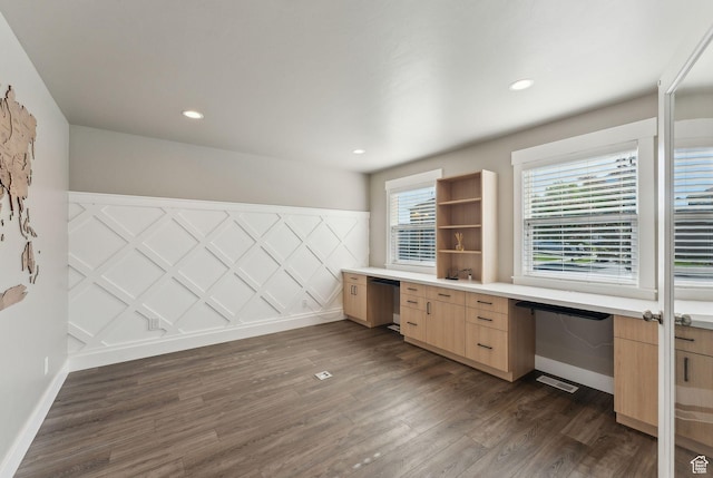 1184 S 2300 E, Spanish Fork, UT 84660 - unfurnished office with built in study area, dark wood-type flooring, baseboards, and recessed lighting