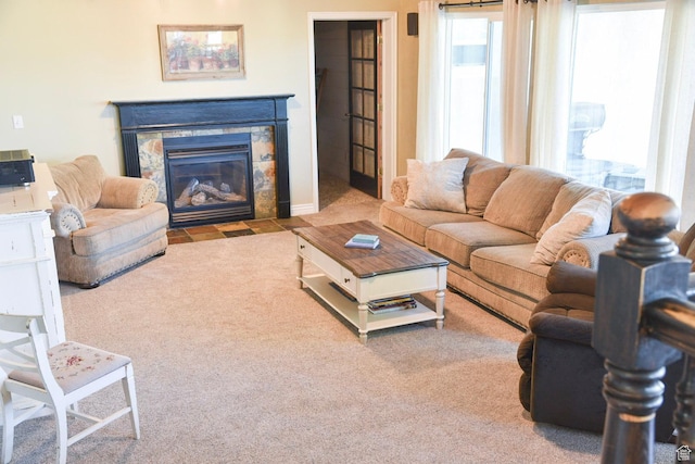 14114 S 3600 W, Bluffdale, UT 84065 - carpeted living room featuring a fireplace with flush hearth