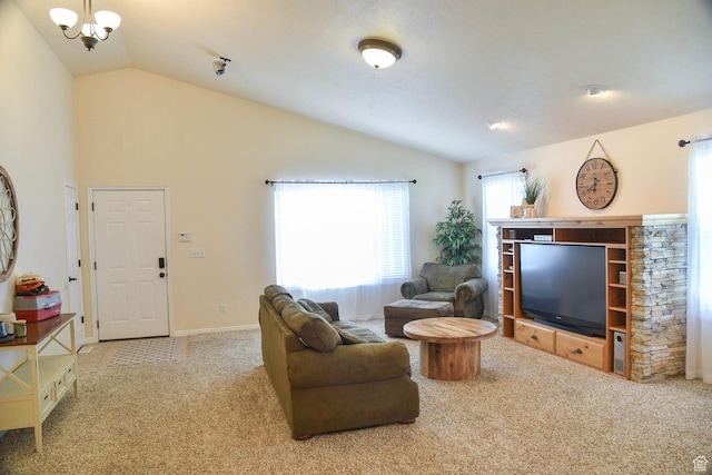 14114 S 3600 W, Bluffdale, UT 84065 - living area featuring vaulted ceiling and carpet flooring