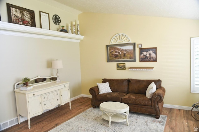14114 S 3600 W, Bluffdale, UT 84065 - living area featuring wood finished floors, baseboards, and lofted ceiling