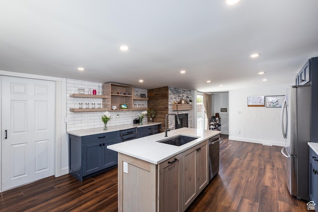 824 N 200 E, Price, UT 84501 - kitchen with a sink, appliances with stainless steel finishes, dark wood-type flooring, light countertops, and recessed lighting