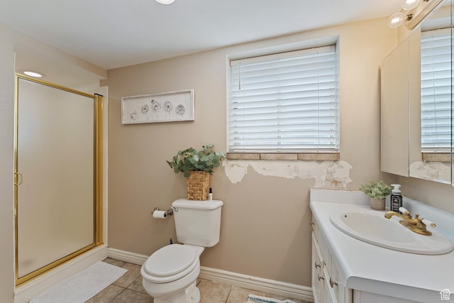 543 Hillside Cir, Alpine, UT 84004 - bathroom with vanity, toilet, a stall shower, and tile patterned floors