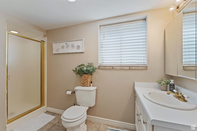 543 Hillside Cir, Alpine, UT 84004 - full bathroom with vanity, a stall shower, tile patterned flooring, and plenty of natural light