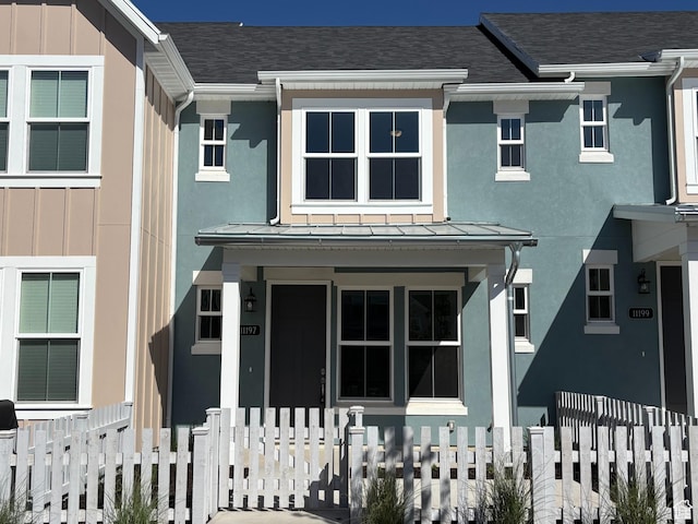 11197 S Rummy Way S, South Jordan, UT 84009 - view of front of house with covered porch, a standing seam roof, stucco siding, and roof with shingles