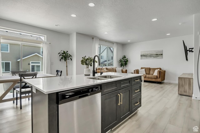 4214 E Sun Crest Dr Unit Lot68, Eagle Mountain, UT 84005 - kitchen featuring dishwasher, a sink, light wood finished floors, light countertops, and recessed lighting