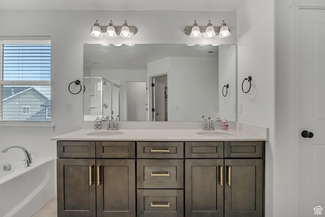 4214 E Sun Crest Dr Unit Lot68, Eagle Mountain, UT 84005 - bathroom with a stall shower, double vanity, and a bath