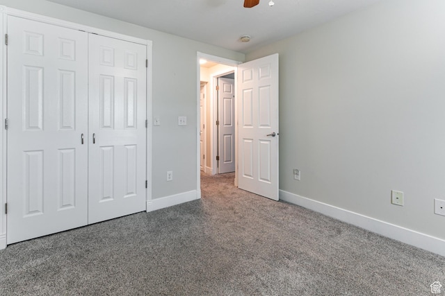3380 S 930 W, Syracuse, UT 84075 - unfurnished bedroom with carpet flooring, baseboards, a closet, and a ceiling fan