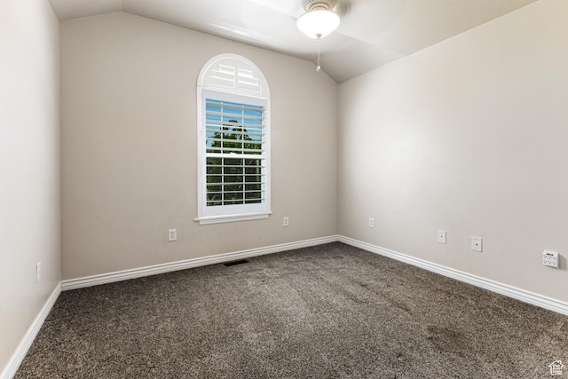 3380 S 930 W, Syracuse, UT 84075 - carpeted spare room featuring vaulted ceiling, a ceiling fan, and baseboards