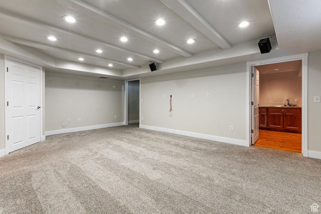 3380 S 930 W, Syracuse, UT 84075 - finished below grade area with light colored carpet, baseboards, and recessed lighting