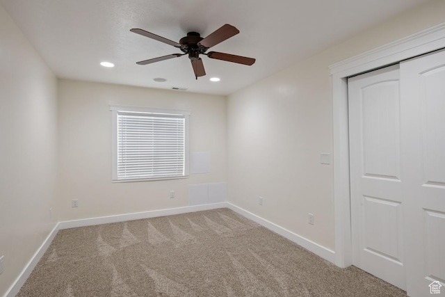 3638 S Blazing Oak Dr, Magna, UT 84044 - empty room with a ceiling fan, baseboards, light colored carpet, and recessed lighting