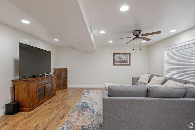 3638 S Blazing Oak Dr, Magna, UT 84044 - living area with a ceiling fan, light wood-style flooring, baseboards, and recessed lighting
