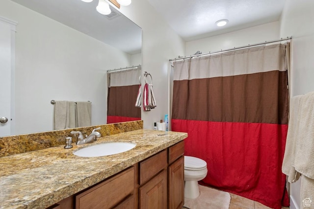 3638 S Blazing Oak Dr, Magna, UT 84044 - bathroom with toilet, vanity, tile patterned flooring, and a shower with shower curtain