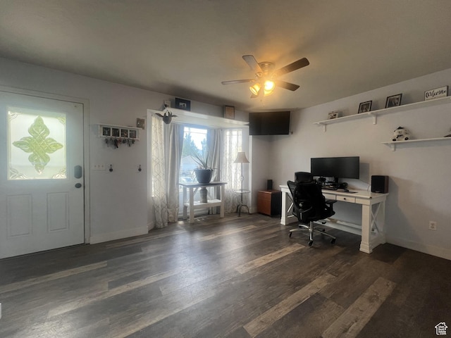 865 E 980 N, Tooele, UT 84074 - home office with a ceiling fan, dark wood-style flooring, and baseboards