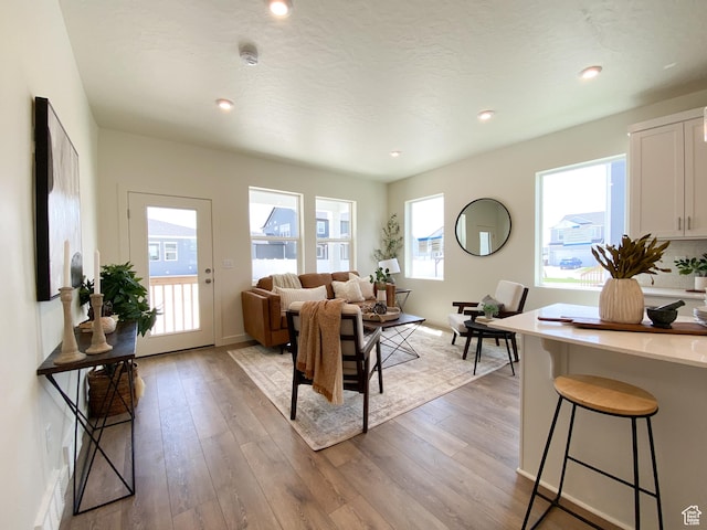 4625 N Fallow Way Unit 513, Eagle Mountain, UT 84005 - living area featuring wood finished floors, baseboards, and recessed lighting