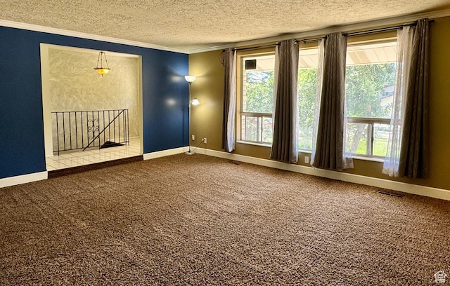 246 N 2800 E, Layton, UT 84040 - unfurnished room featuring a textured ceiling, ornamental molding, carpet floors, and healthy amount of natural light