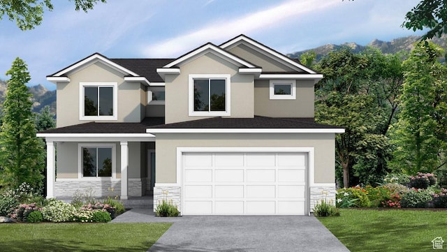 837 N 1820 E Unit 151, Salem, UT 84653 - view of front of house featuring stone siding, asphalt driveway, stucco siding, roof with shingles, and an attached garage