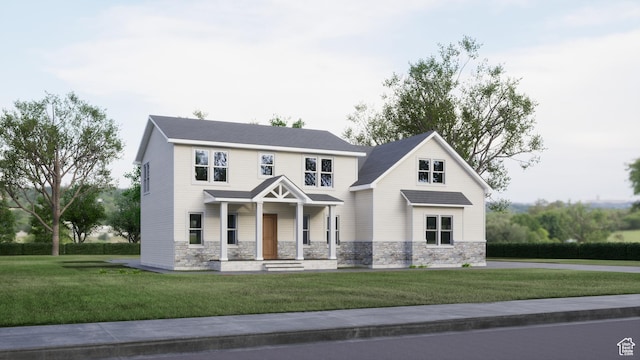 305 E 2690 N Unit 127, Sigurd, UT 84657 - view of front facade featuring stone siding, a porch, and a front yard
