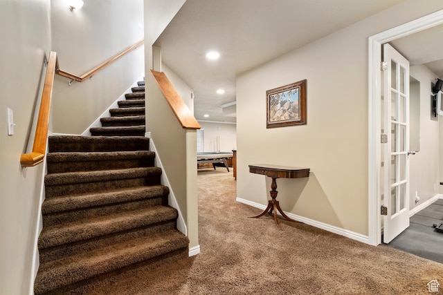 6512 S Timpanogos Way W, Taylorsville, UT 84129 - stairs featuring carpet floors, recessed lighting, and baseboards
