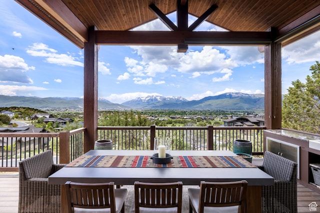 2314 E Flattop Mountain Dr Unit 89, Heber City, UT 84032 - wooden deck featuring outdoor dining space and a mountain view