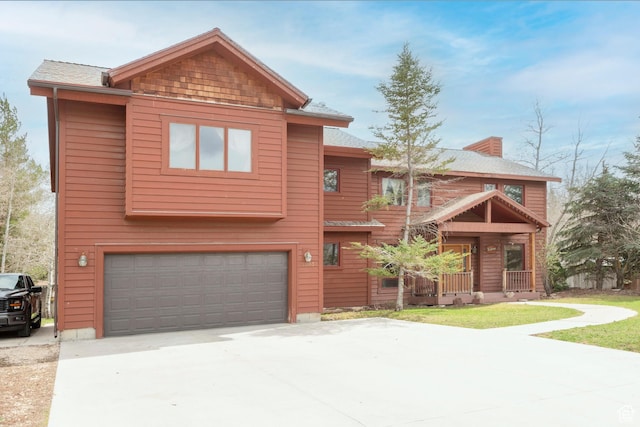 2003 Venus Ct, Park City, UT 84060 - rustic home with an attached garage, concrete driveway, and a chimney