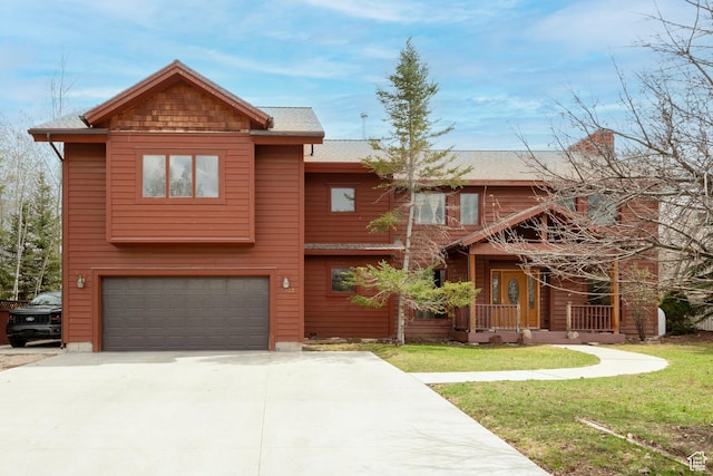 2003 Venus Ct, Park City, UT 84060 - chalet / cabin featuring concrete driveway, an attached garage, and a front lawn