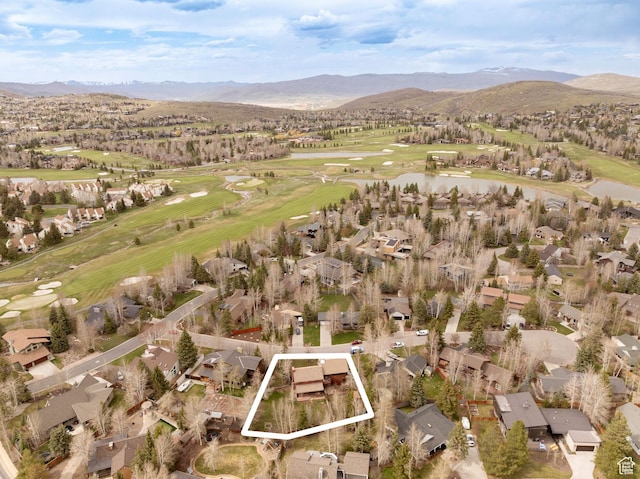 2003 Venus Ct, Park City, UT 84060 - aerial view of property and surrounding area with property parcel outlined, a golf course, nearby suburban area, and a water and mountain view