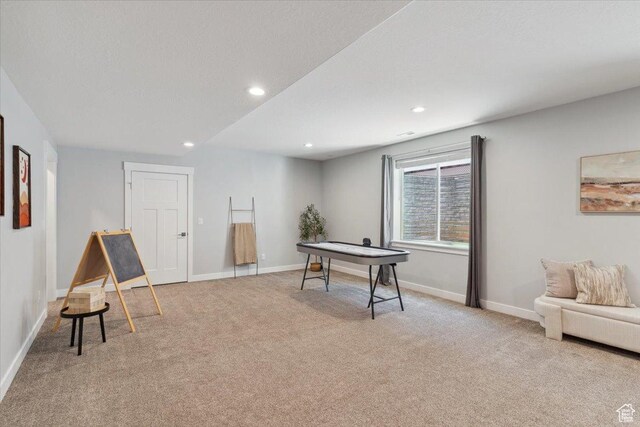 3222 W Harvard Dr, Mountain Green, UT 84050 - office area featuring light carpet, recessed lighting, and baseboards
