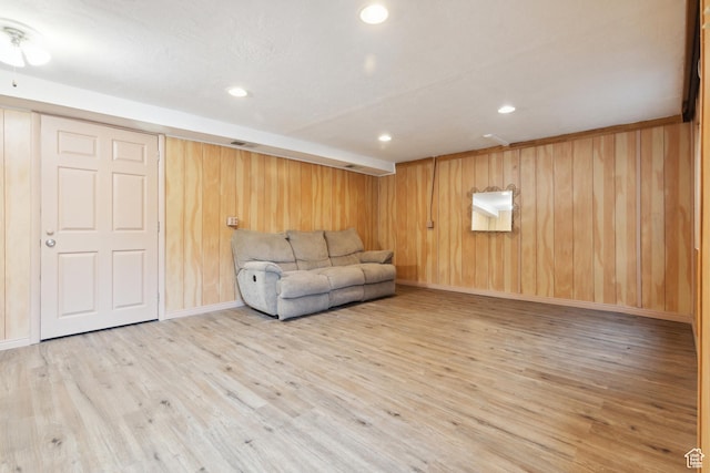 1095 N 100 W, Pleasant Grove, UT 84062 - living room featuring wood finished floors, wood walls, recessed lighting, and baseboards