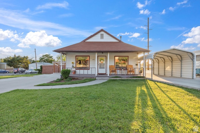 1095 N 100 W, Pleasant Grove, UT 84062 - view of front facade with a porch, a carport, a front yard, a shingled roof, and concrete driveway