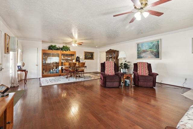1095 N 100 W, Pleasant Grove, UT 84062 - living room with a ceiling fan, hardwood / wood-style floors, crown molding, a textured ceiling, and baseboards