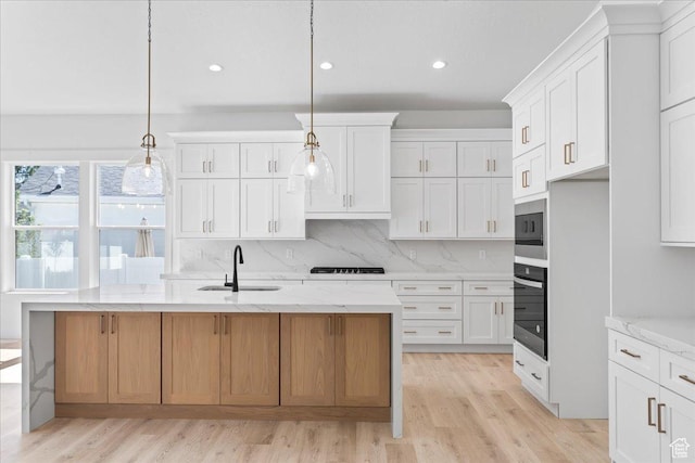 4721 S Taylors View Ln Unit 18, Taylorsville, UT 84123 - kitchen featuring oven, a sink, white cabinetry, recessed lighting, and light wood-style flooring