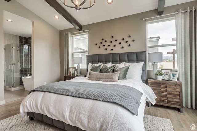 873 S 120 W Unit 003, American Fork, UT 84003 - bedroom with multiple windows, a chandelier, light wood-style flooring, recessed lighting, and ensuite bath