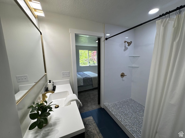 9152 S Cripple Creek Cir W, West Jordan, UT 84088 - bathroom featuring vanity, connected bathroom, tiled shower, wood finished floors, and recessed lighting