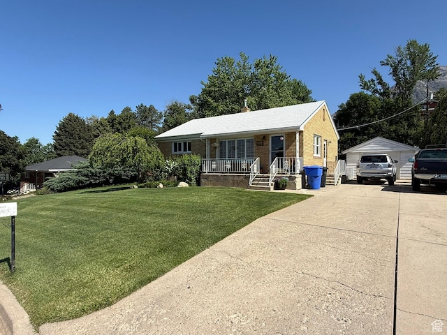 272 E 3000 N, North Ogden, UT 84414 - ranch-style home featuring a porch, brick siding, a front yard, and a garage