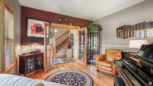 1988 Fieldstone Ln, Heber City, UT 84032 - living room featuring french doors, wood finished floors, and stairway